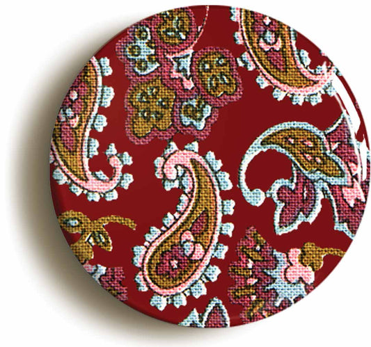 A picture of the front of the product, titled Paisley Pattern Sixties Psychedelic Button Pin Badge