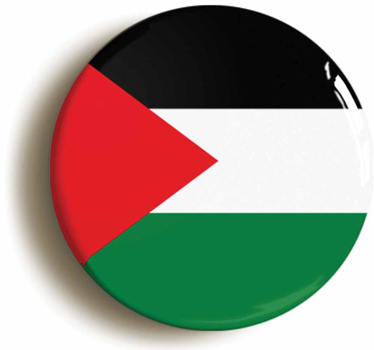 A picture of the front of the product, titled Palestine Palestinian National Flag Button Pin Badge