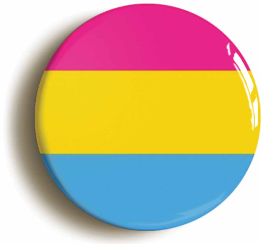 A picture of the front of the product, titled Pansexual Flag LGBT Gay Pride Button Pin Badge