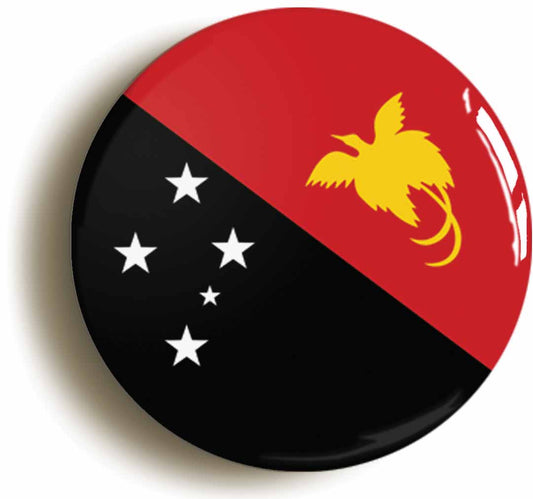 A picture of the front of the product, titled Papua New Guinea National Flag Circular 50mm Fridge Magnet