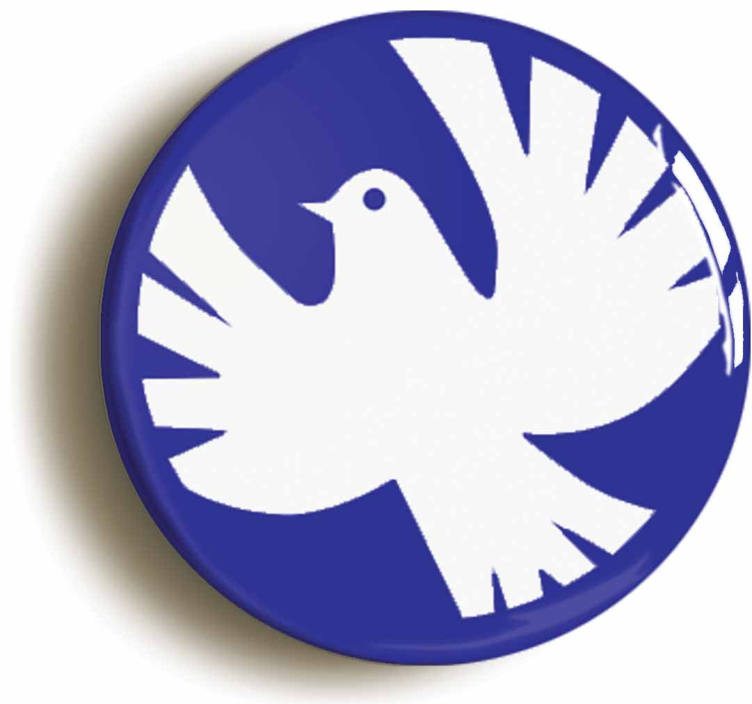 A picture of the front of the product, titled Peace Dove Button Pin Badge