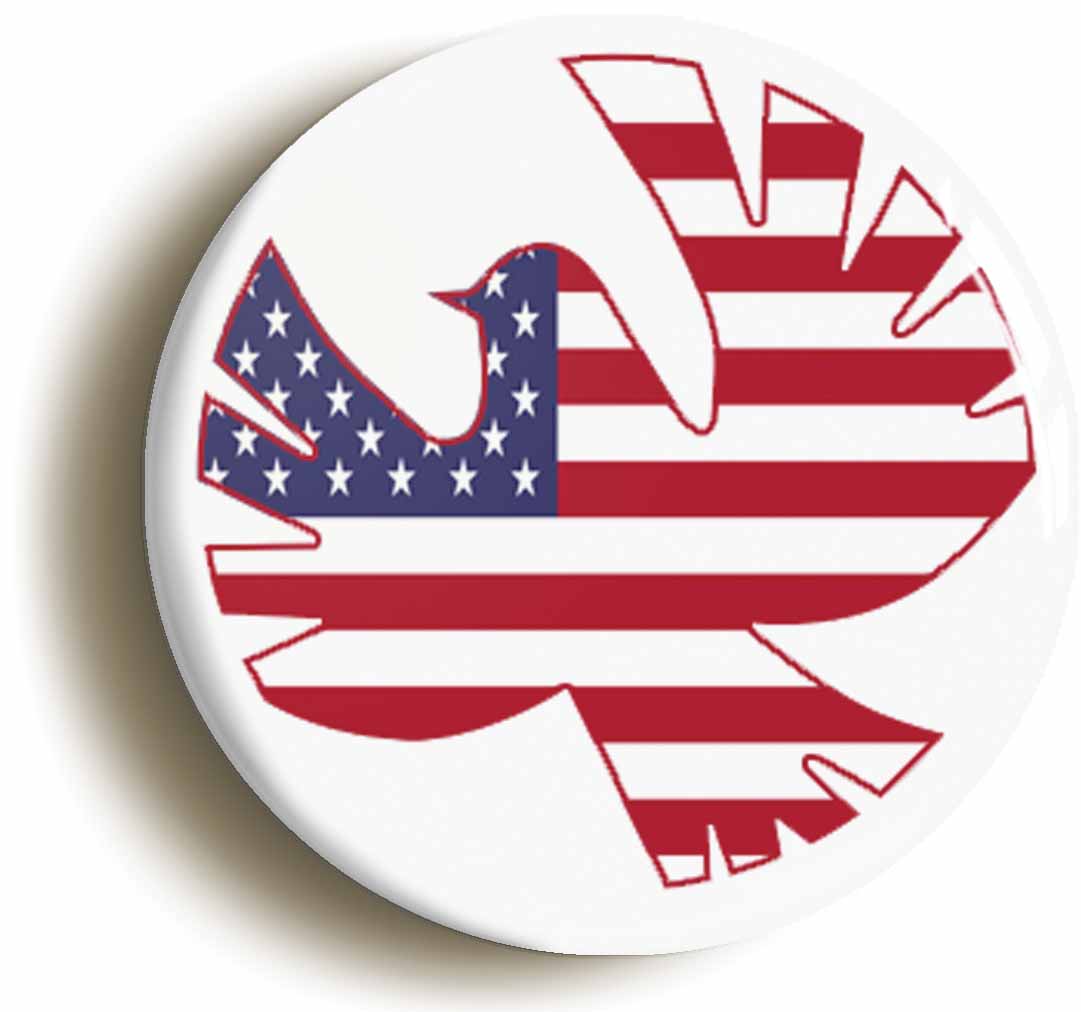 A picture of the front of the product, titled Peace Dove USA Button Pin Badge