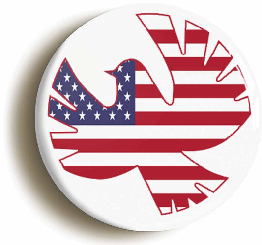 A picture of the front of the product, titled Peace Dove USA Button Pin Badge