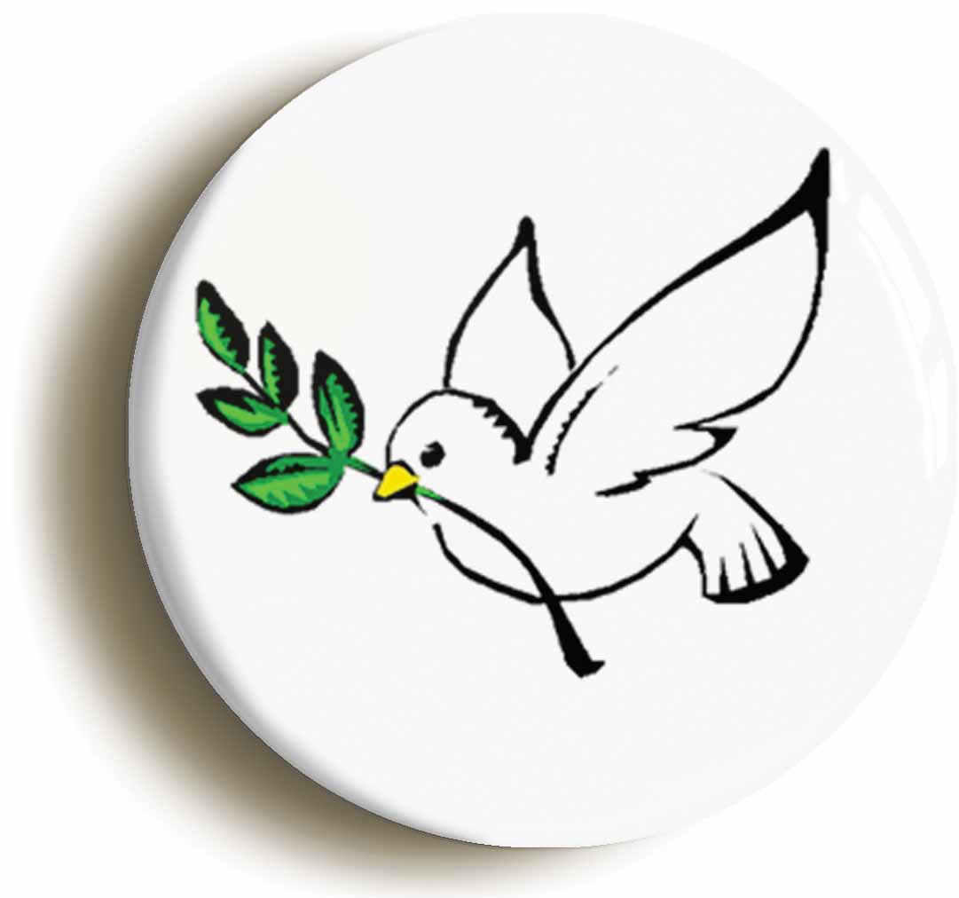 A picture of the front of the product, titled Peace Dove Sixties 1960s Hippie Button Pin Badge