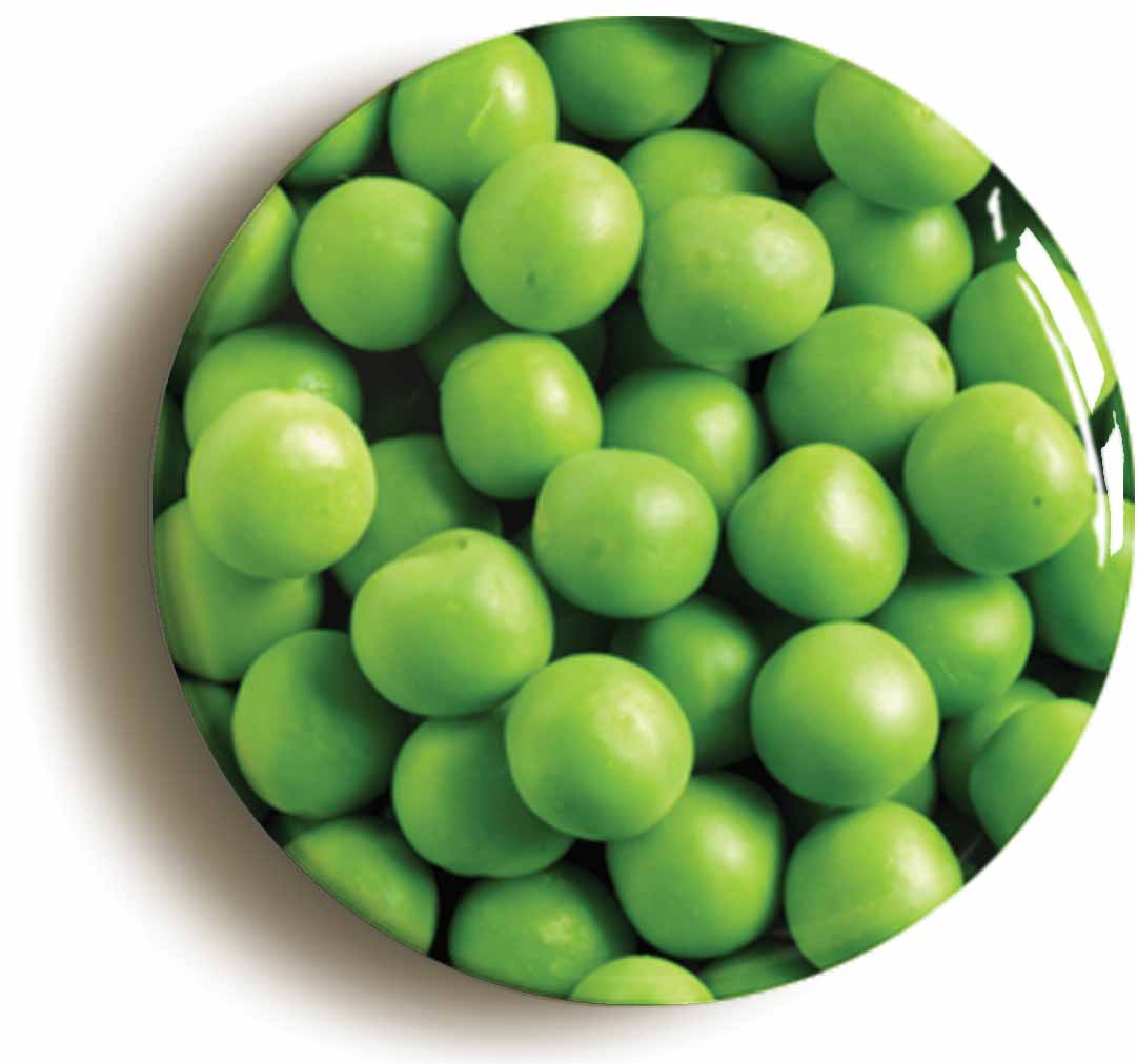 A picture of the front of the product, titled Peas Button Pin Badge