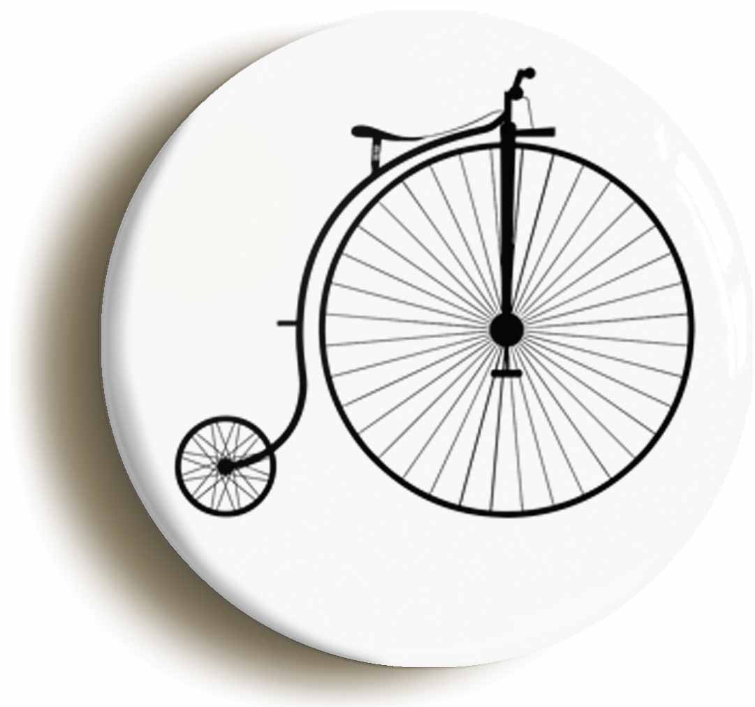 A picture of the front of the product, titled Penny Farthing Victorian Bycycle Button Pin Badge