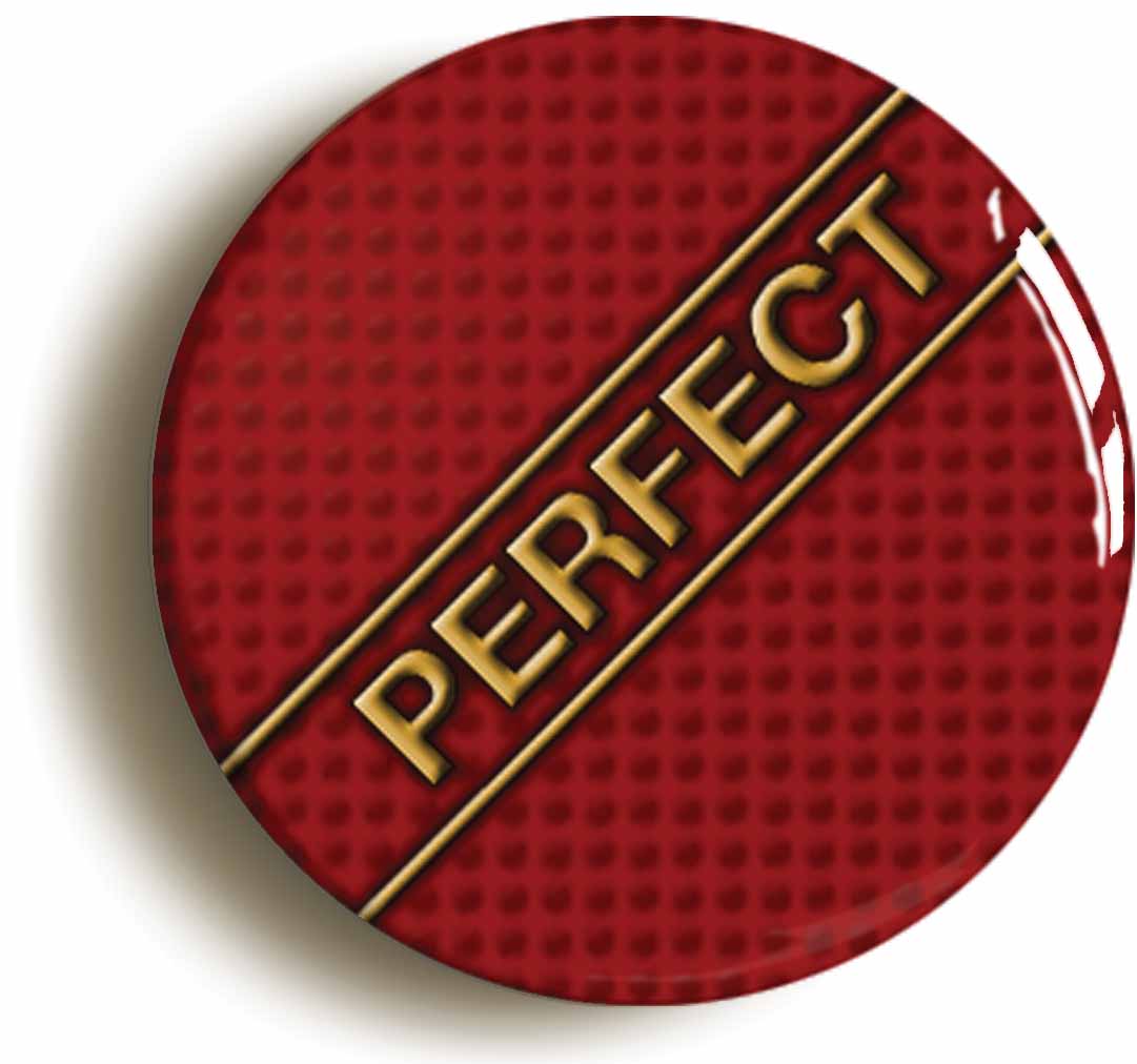 A picture of the front of the product, titled Perfect Funny School Button Pin Badge
