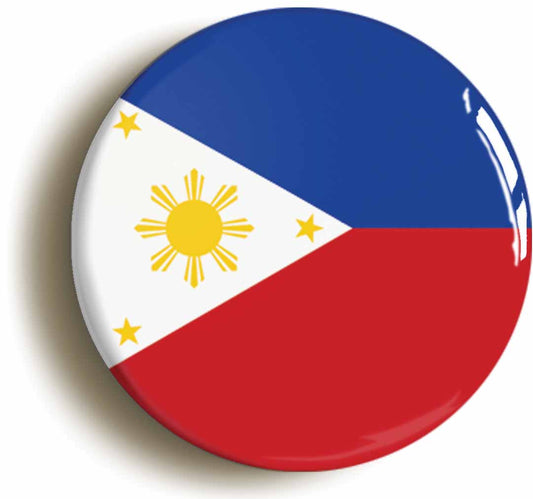 A picture of the front of the product, titled Philippines Filipino National Flag Button Pin Badge