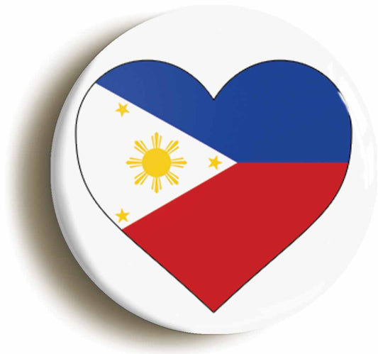 A picture of the front of the product, titled Philippines Filipino Flag Heart Button Pin Badge