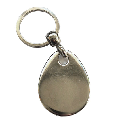 An image of the reverse size of a metal keyring