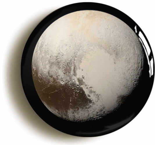 A picture of the front of the product, titled Planet Pluto Button Pin Badge