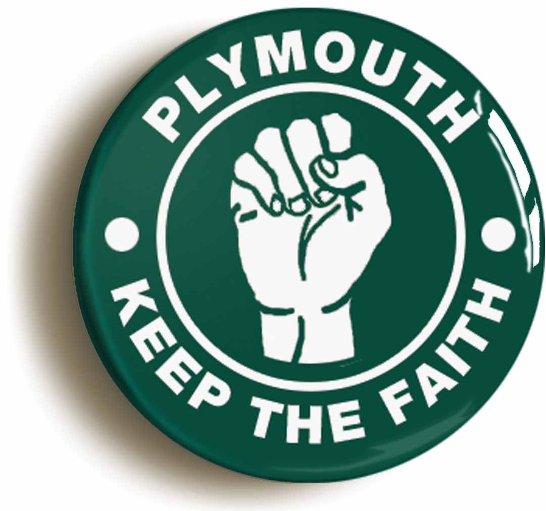 A picture of the front of the product, titled Plymouth Keep The Faith Northern Soul Button Pin Badge