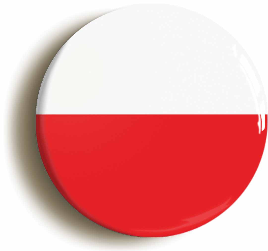 A picture of the front of the product, titled Poland Polish National Flag Circular 50mm Fridge Magnet