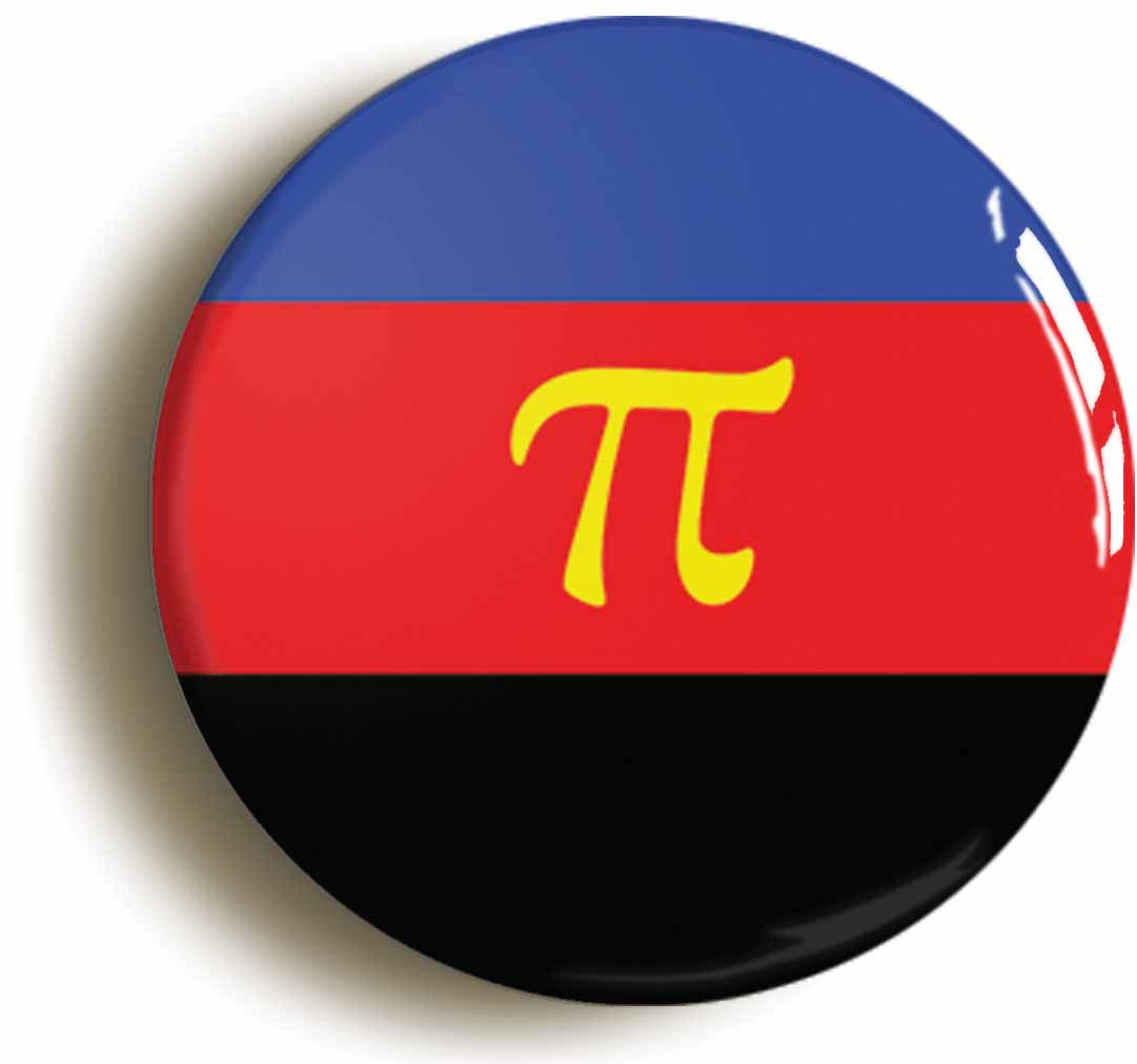 A picture of the front of the product, titled Polyamorous Flag Circular 50mm Fridge Magnet