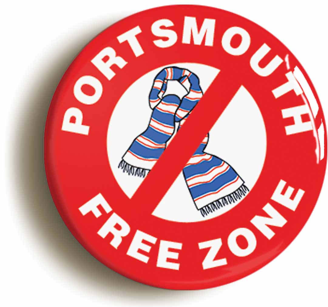 A picture of the front of the product, titled Portsmouth Free Zone Button Pin Badge