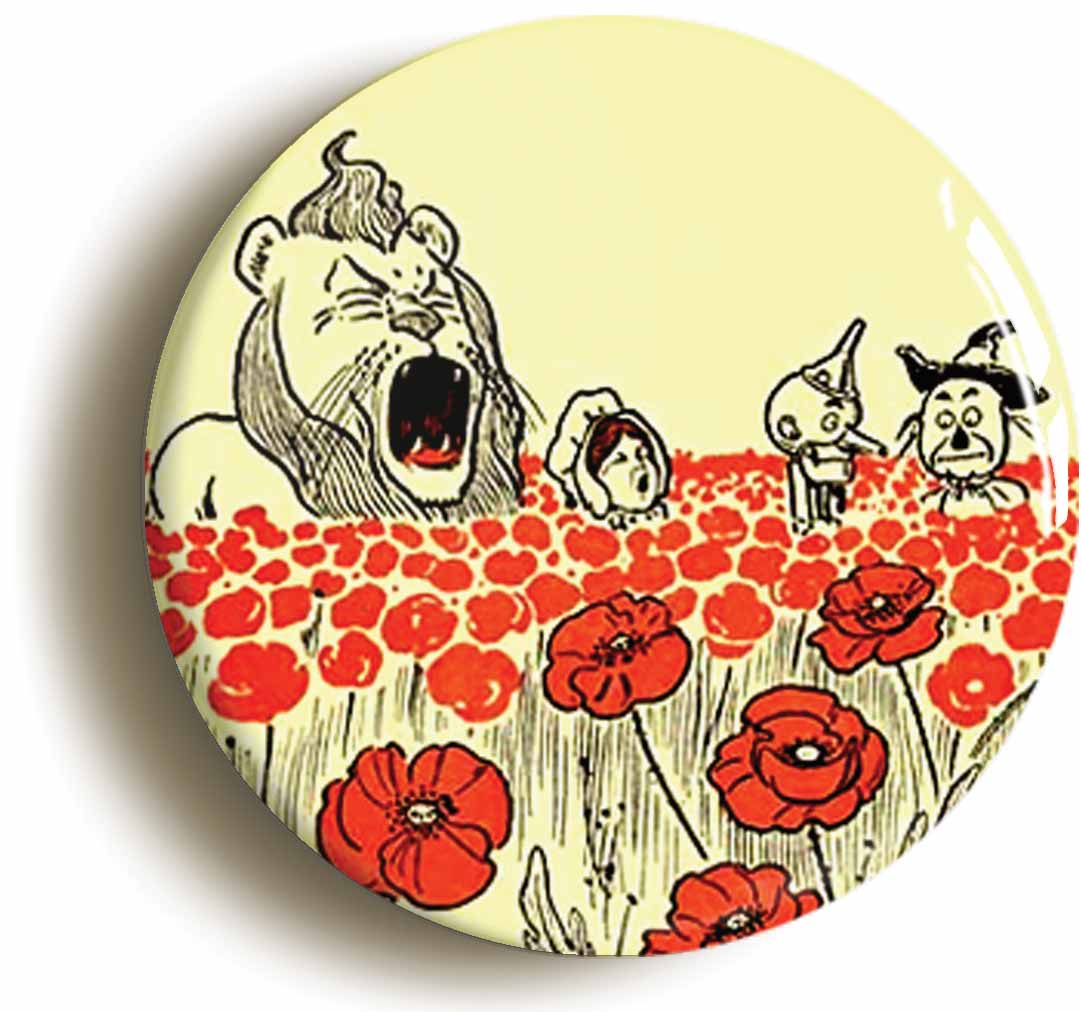 A picture of the front of the product, titled Enchanted Poppies Wonderful Wizard Of Oz Circular 50mm Fridge Magnet