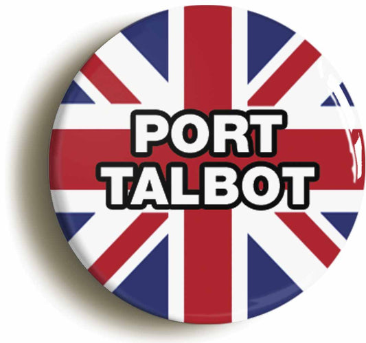 A picture of the front of the product, titled Port Talbot Union Jack Button Pin Badge