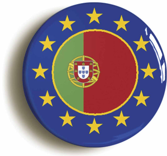 A picture of the front of the product, titled Portugal European Union Split Flag Circular 50mm Fridge Magnet