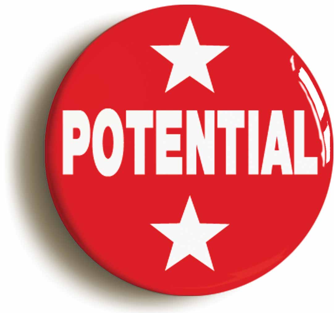 A picture of the front of the product, titled Potential Manager Team Leader Button Pin Badge
