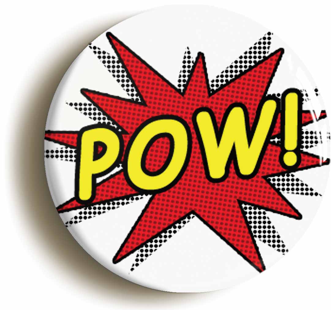 A picture of the front of the product, titled Pow! Comic Button Pin Badge