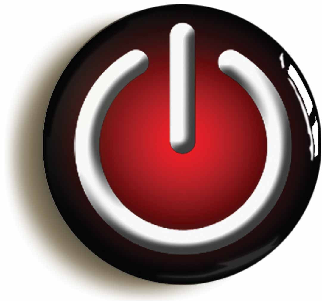 A picture of the front of the product, titled Power Symbol Button Pin Badge