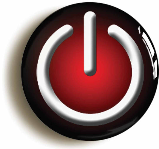 A picture of the front of the product, titled Power Symbol Button Pin Badge
