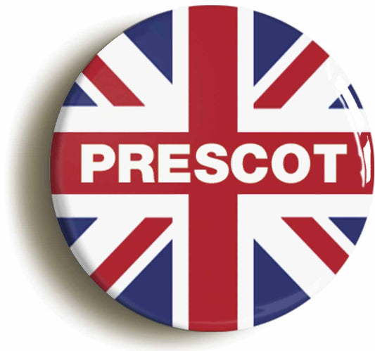 A picture of the front of the product, titled Prescot Union Jack Circular 50mm Fridge Magnet