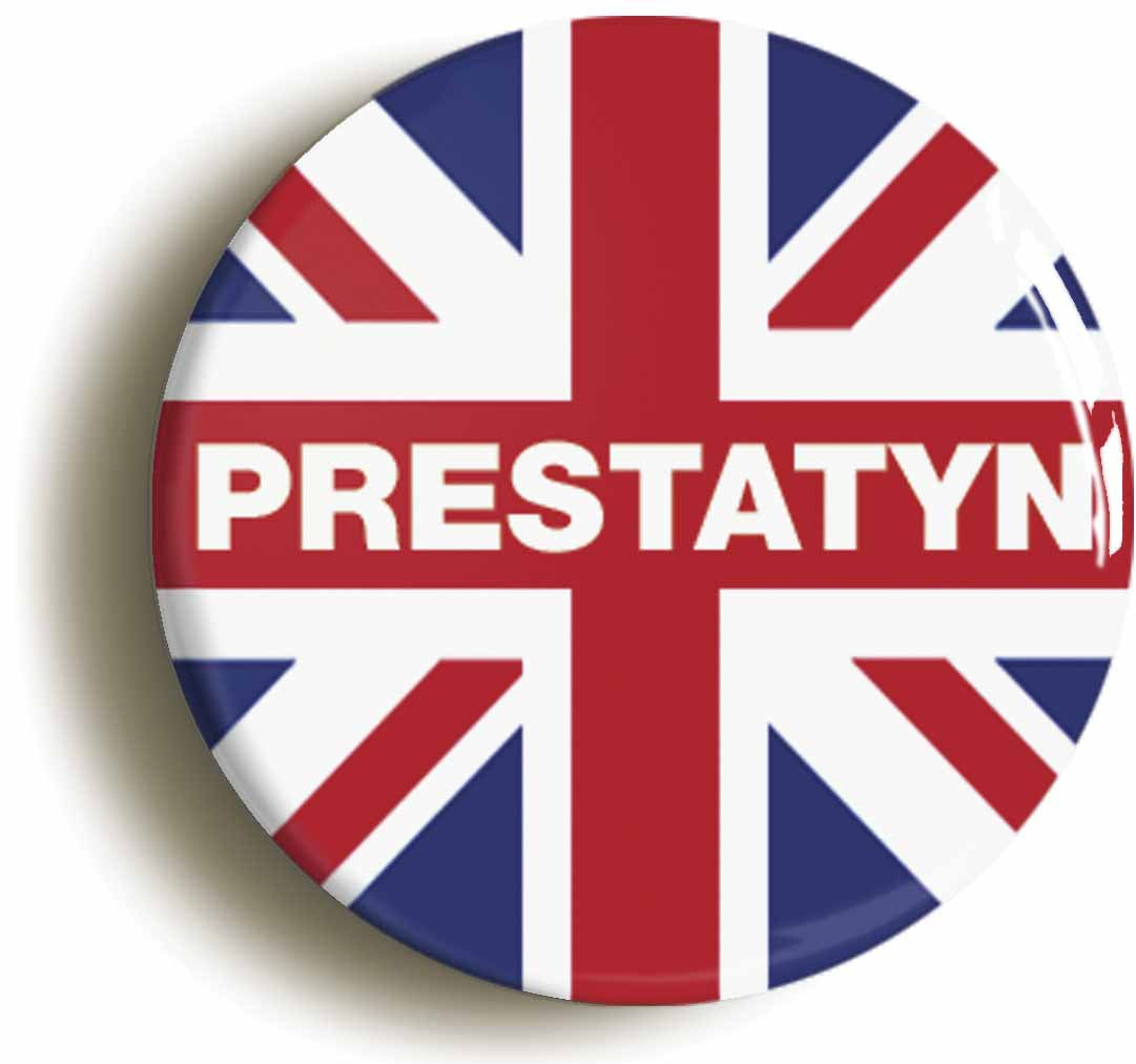 A picture of the front of the product, titled Prestatyn Union Jack Circular 50mm Fridge Magnet