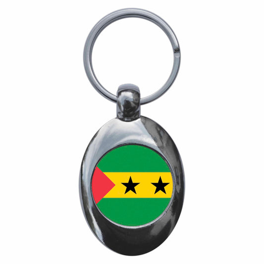 Sao Tome And Principe National Flag Metal Keyring With Trolley Coin