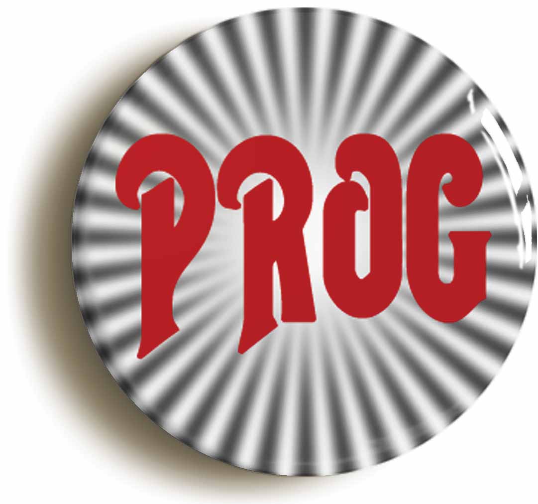 A picture of the front of the product, titled Prog Rock Button Pin Badge