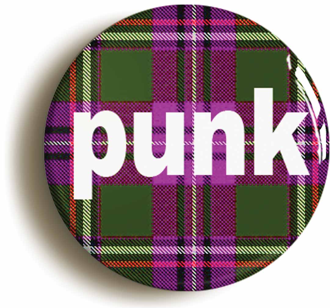 A picture of the front of the product, titled Punk Tartan Circular 50mm Fridge Magnet