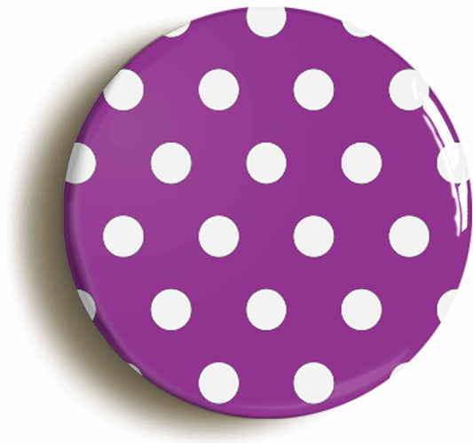 A picture of the front of the product, titled Polka Dot Pattern On Purple Button Pin Badge