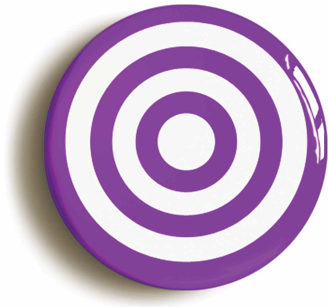 A picture of the front of the product, titled Purple And White Circles Button Pin Badge