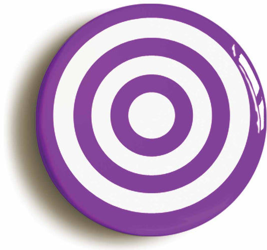 A picture of the front of the product, titled Purple And White Circles Button Pin Badge