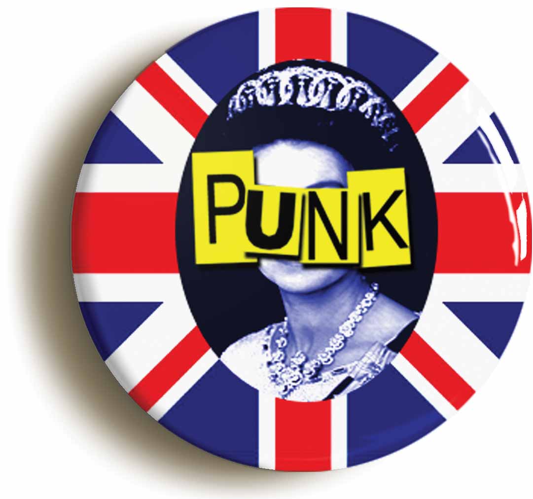 A picture of the front of the product, titled Queen Elizabeth Punk Circular 50mm Fridge Magnet