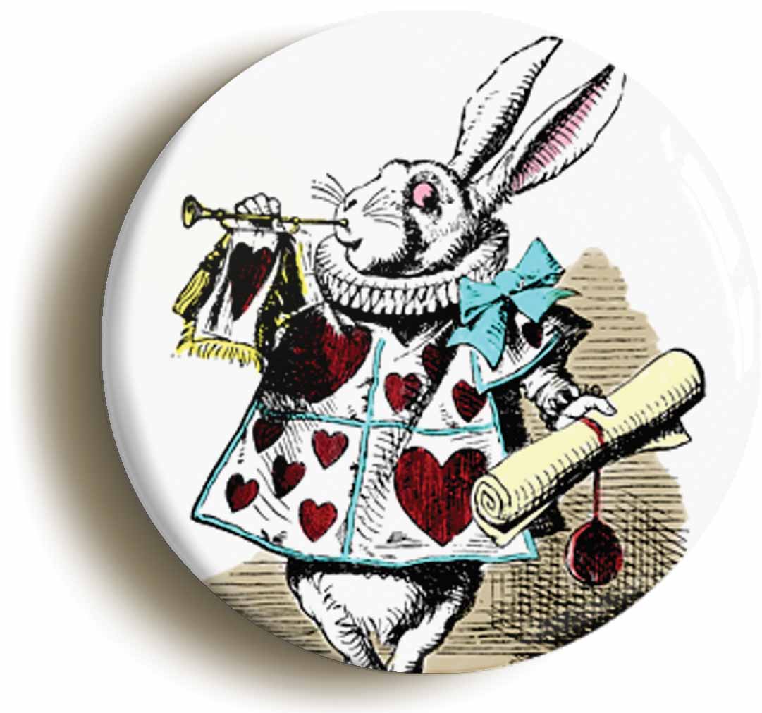 A picture of the front of the product, titled Queen Of Hearts Herald Alice In Wonderland Circular 50mm Fridge Magnet