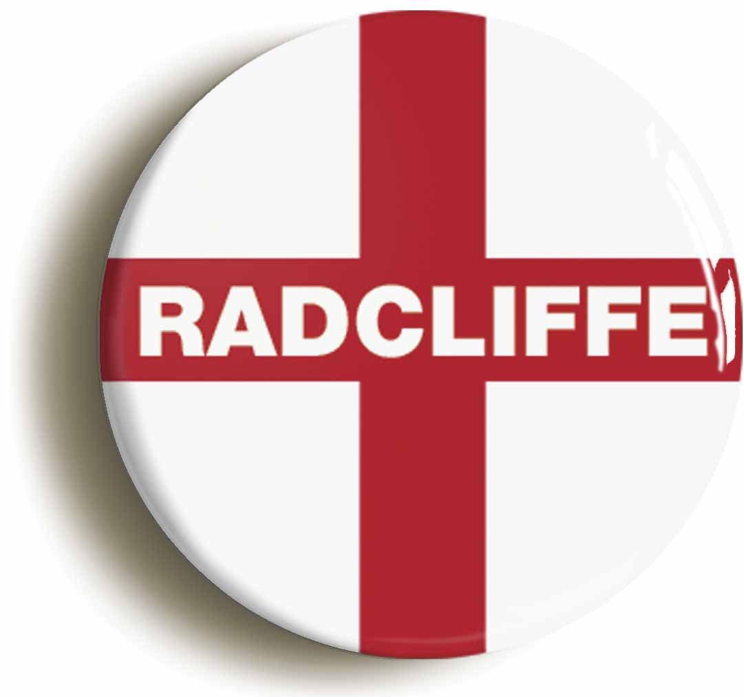 A picture of the front of the product, titled Radcliffe England Flag Button Pin Badge
