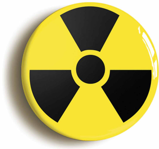 A picture of the front of the product, titled Radioactive Nuclear Science Button Pin Badge