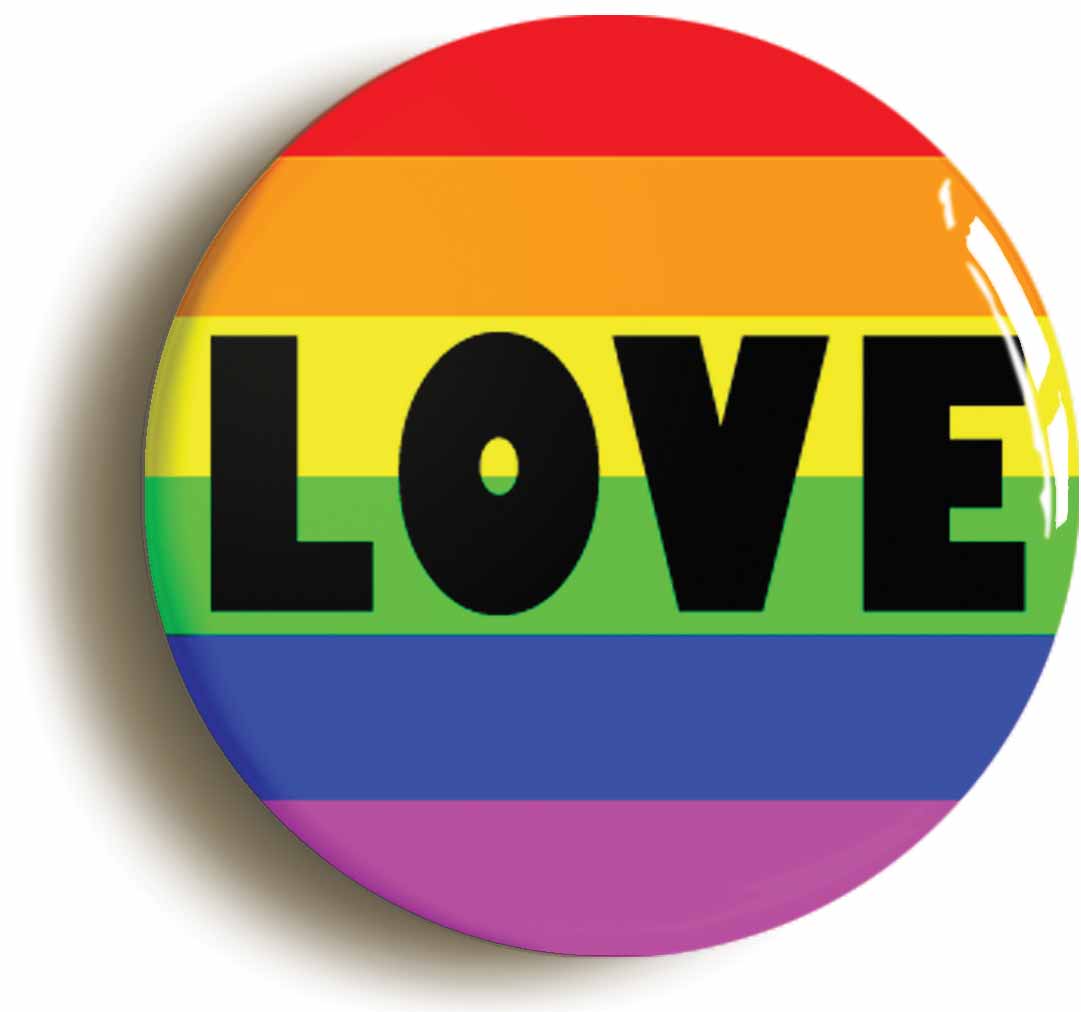 A picture of the front of the product, titled Rainbow Love LGBT Pride Diversity Button Pin Badge