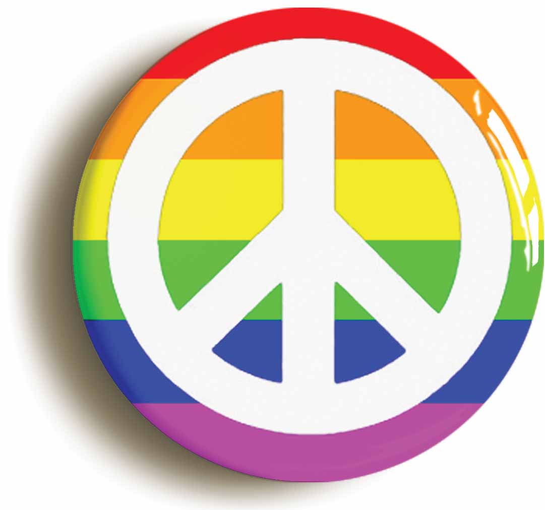 A picture of the front of the product, titled Rainbow Peace LGBT Pride Diversity Button Pin Badge