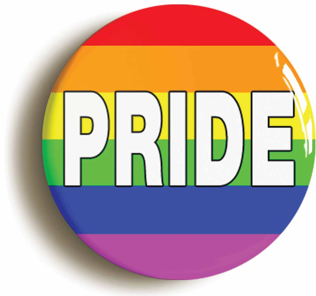 A picture of the front of the product, titled Rainbow Pride LGBT Gay Diversity Button Pin Badge