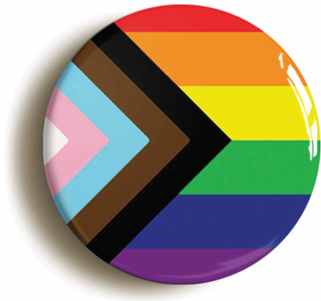 A picture of the front of the product, titled Progressive Diversity Pride Flag Circular 50mm Fridge Magnet