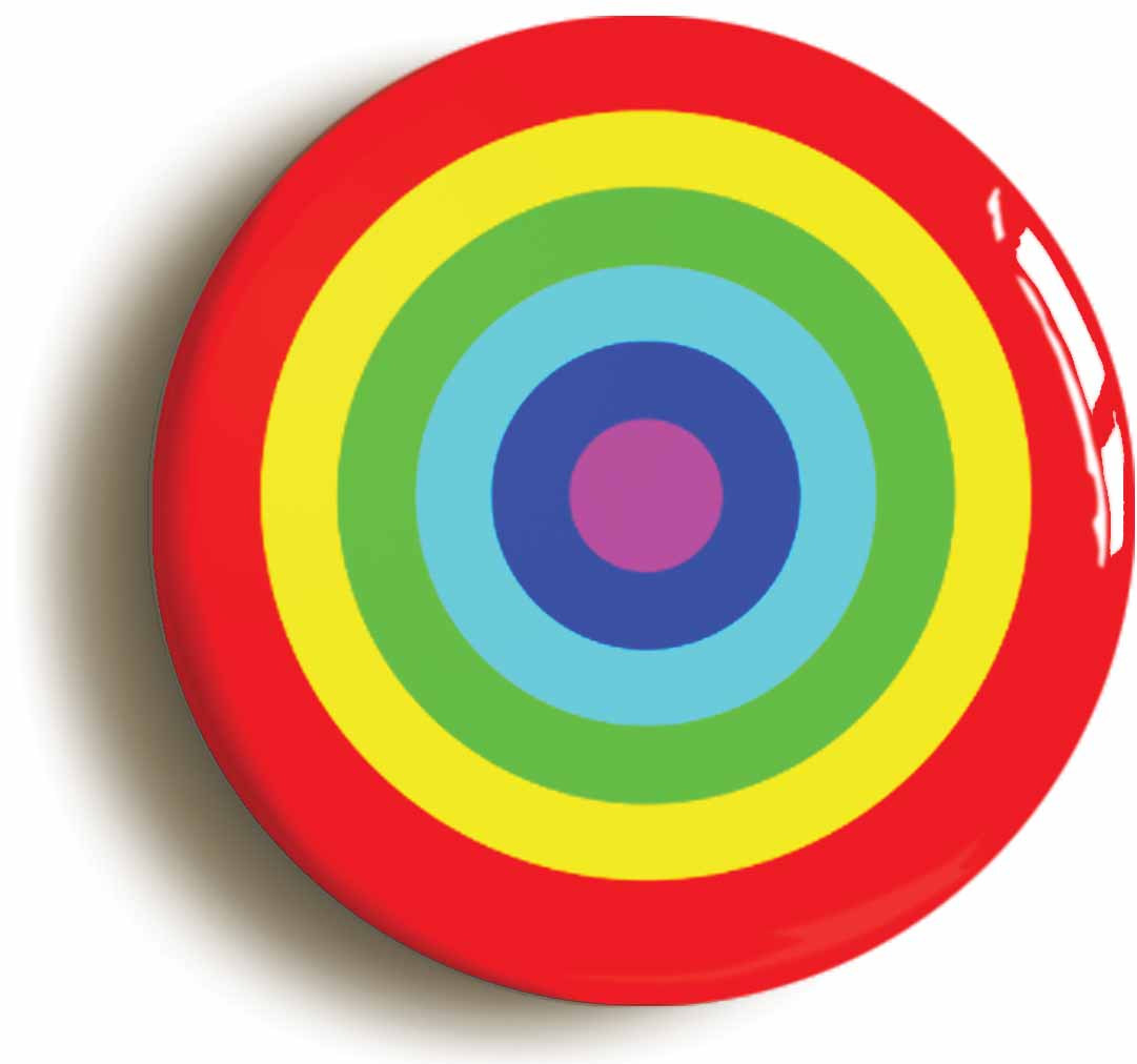 A picture of the front of the product, titled Rainbow Target LGBT Pride Diversity Button Pin Badge