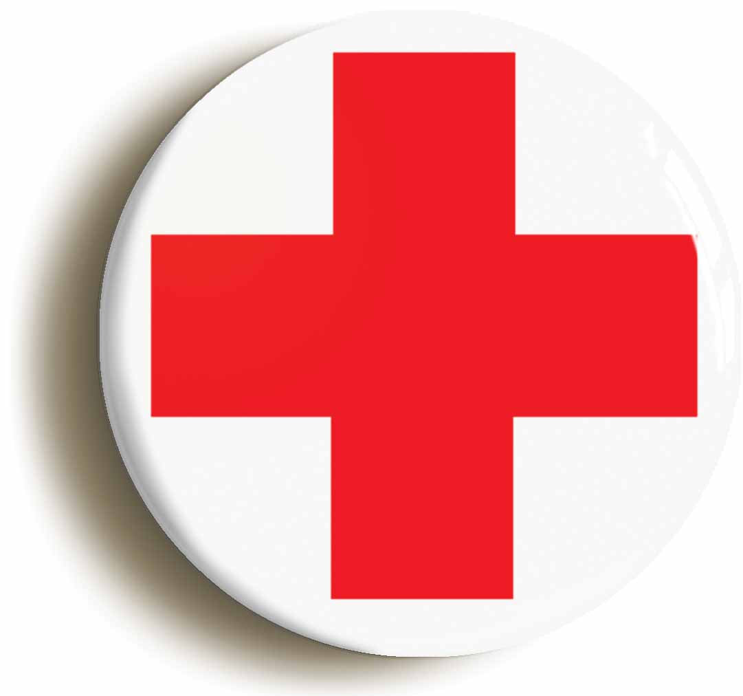 A picture of the front of the product, titled Red Cross Hospital Doctor Nurse Fancy Dress Button Pin Badge