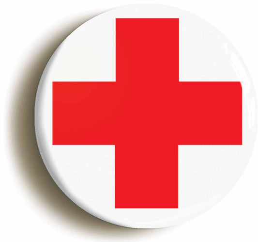 A picture of the front of the product, titled Red Cross Hospital Doctor Nurse Fancy Dress Button Pin Badge