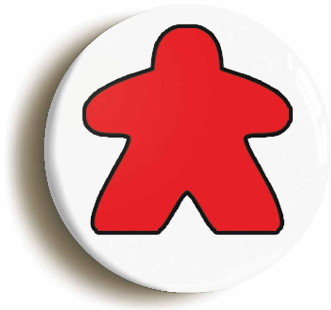 A picture of the front of the product, titled Red Meeple Board Game Button Pin Badge