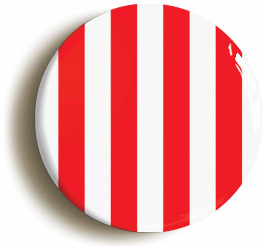 A picture of the front of the product, titled Red And White Striped Button Pin Badge