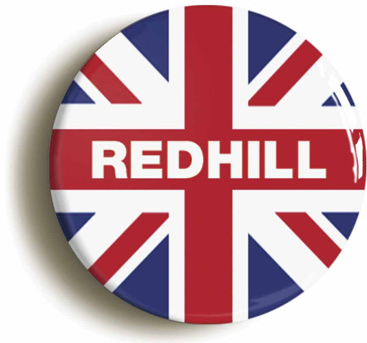 A picture of the front of the product, titled Redhill Union Jack Circular 50mm Fridge Magnet