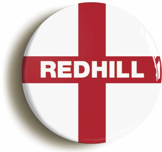 A picture of the front of the product, titled Redhill England Flag Circular 50mm Fridge Magnet