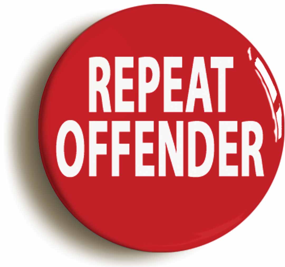 A picture of the front of the product, titled Repeat Offender Punk Emo Button Pin Badge